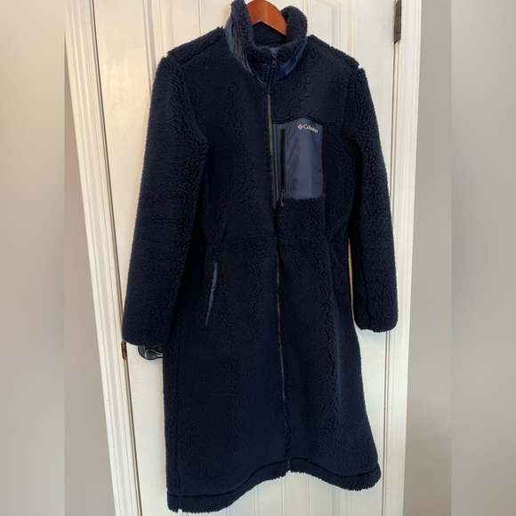 Columbia Navy Long Sherpa Jacket Coat large - Picture 4 of 12